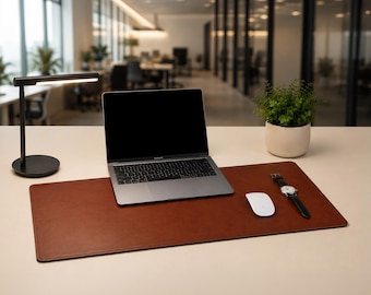 Custom Leather Desk Mat with Felt Backing – Personalized Non-Slip Pad for Laptop, Mouse, Keyboard & Office Setup - Corporate or Tech Gift