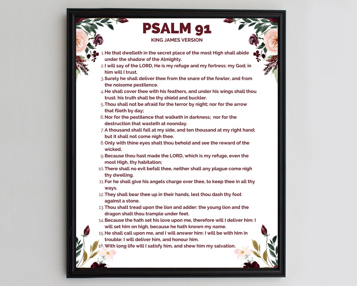 PSALM 91 King James Version Bible Passage Wall Art Printable | Etsy