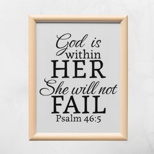 God is within Her She will not fail-Psalm 46:5| Christian Wall Art| Printable wall art | Bible Verse Printable| 8X10 inches