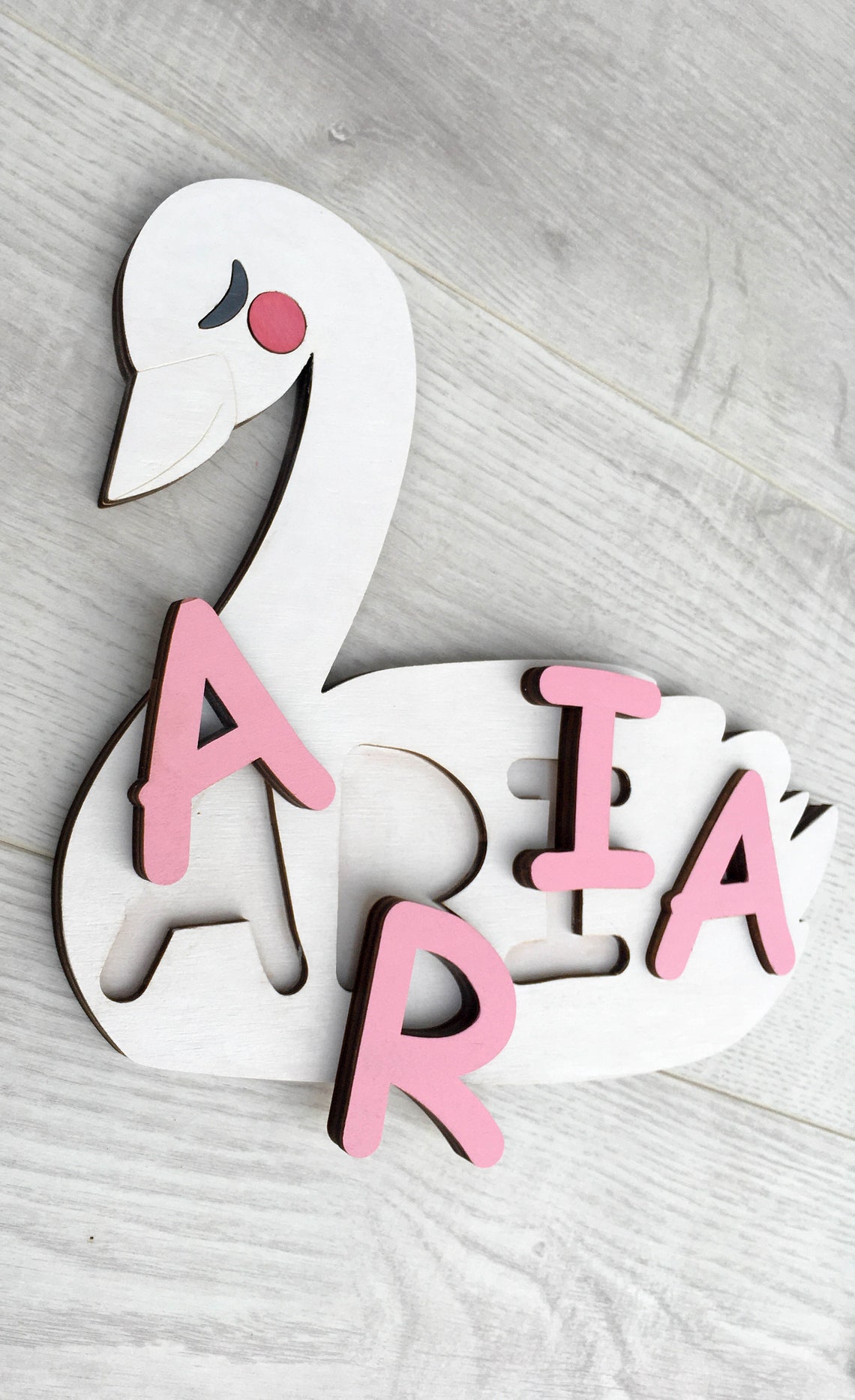 Swan Name Puzzle White Swan Name Wood Name Block 1st Birthday Etsy