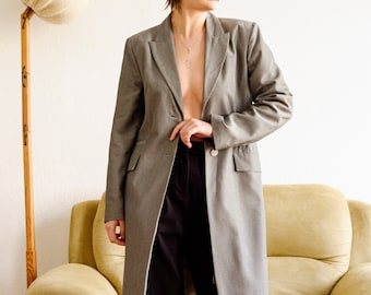 Vintage blazer coat / Grey formal coat / Long office blazer coat / Tailored blazer / 90s blazer / Long jacket / Minimalist blazer / M