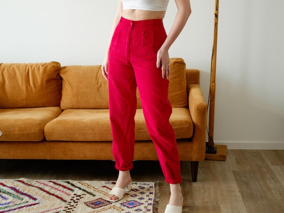 Vintage Corduroy Pants / Red Trousers 