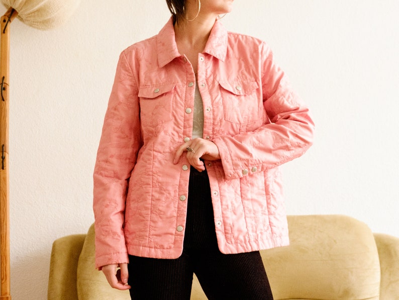Vintage spring jacket / Pink y2k jacket / 90s jacket / Light puffer jacket / Cute jacket / Button-down jacket / Floral jacket / M image 1