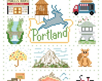 Portland City Sampler Cross Stitch Pattern