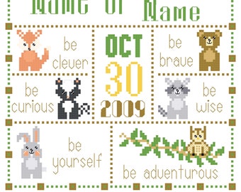 Baby Sampler Woodland Cross Stitch Pattern