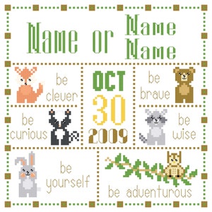 Baby Sampler Woodland Cross Stitch Pattern