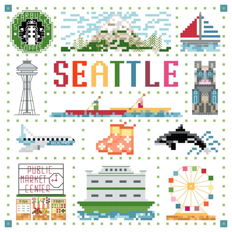 Seattle City Sampler Cross Stitch Pattern Etsy