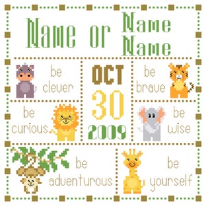 Baby Sampler Safari Cross Stitch Pattern