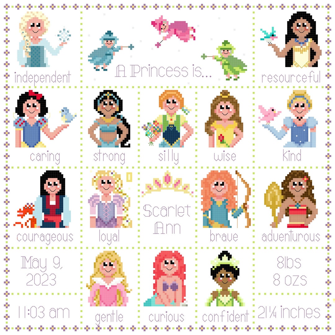 Baby Sampler Princess Cross Stitch Pattern - Etsy