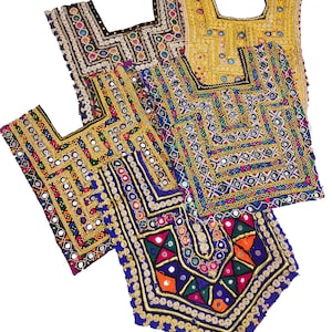 5 piezas de parche de espejo Kutchi Banjara, parche de yugo para cuello de tribu india, parche de yugo afgano bordado a mano, parche de aplique para vestido Banjara