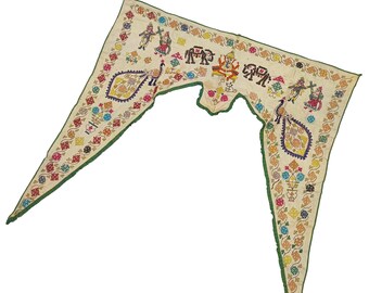 Toran y tapiz de pared Banjara antiguos hechos a mano / Tribu Rabari Kutchi de Gujarat vintage / Bordado raro / Cenefa para puerta / Decoración étnica para el hogar