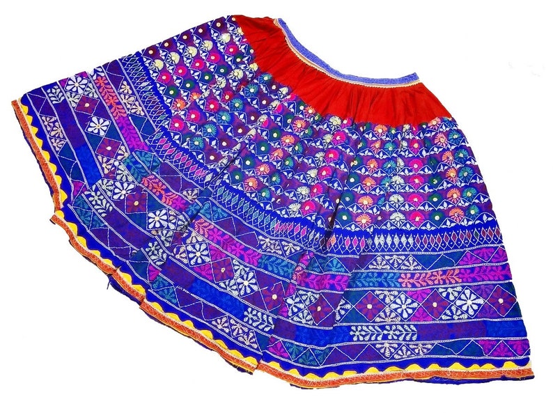 Collectible Old boho Indian Kuchi Banjara Skirt tribal Ethnic Mirror Embroidered Work skirt
