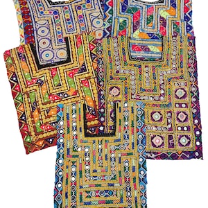 5 piezas de parche de espejo Kutchi Banjara, parche de yugo para cuello de tribu india, parche de yugo afgano bordado a mano, parche de aplique para vestido Banjara