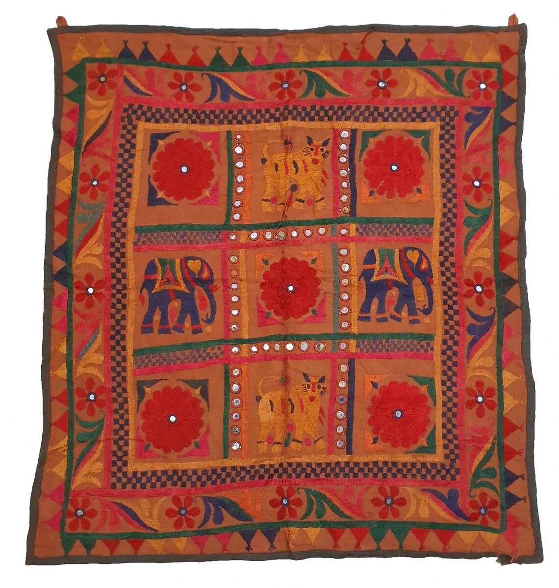 Vintage Indian Tapestry Wall Hanging Ethnic Handmade Mirror Etsy