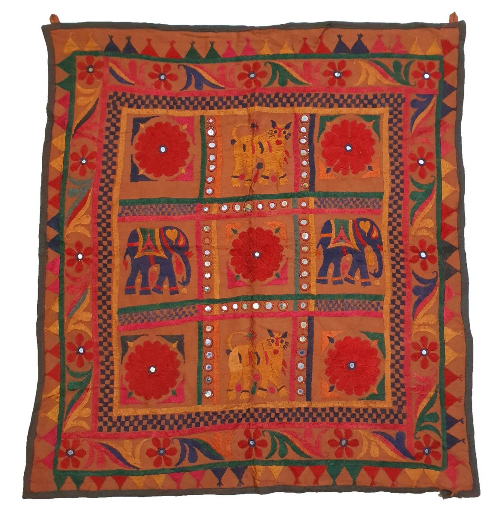 Vintage Indian Tapestry Wall Hanging Ethnic Handmade Mirror Etsy