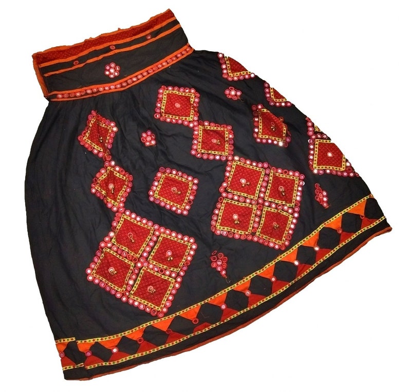 Boho Banjara Skirt Old Kuchi collectible tribal Ethnic Mirror Embroidered skirt