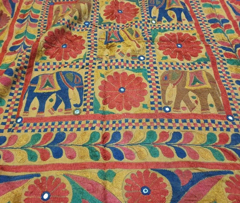 Vintage Indian Tapestry Wall Hanging Ethnic Handmade Mirror Etsy