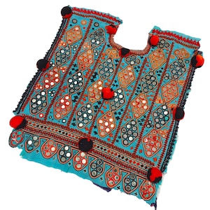 Espejo trabajo Kutchi Banjara parche cuello yugo, parche de la tribu india hecho a mano yugo afgano bordado, vestido Banjara, yugo BohoHippie, parche de aplicación