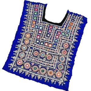 Patch brodé à la main Blue Zari | Afghani Banjara Patch Kutchi Mirror Work Yoke Patch | Pour les robes Boho Hippie |