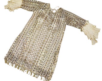 Vestido de trabajo bordado con cuentas de lentejuelas único en su tipo, kurti y vestido vintage, vestido étnico hippy bohemio, estilo indio, túnica de verano para mujer