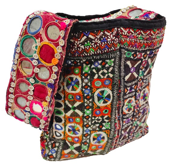 Mirror Embroidery Work Banjara Shoulder Bag | Indian Afghani Handmade Bag | Ethnic Boho Rare Bag | Ibiza Beach Bag |Vintage Tribal Woman Bag