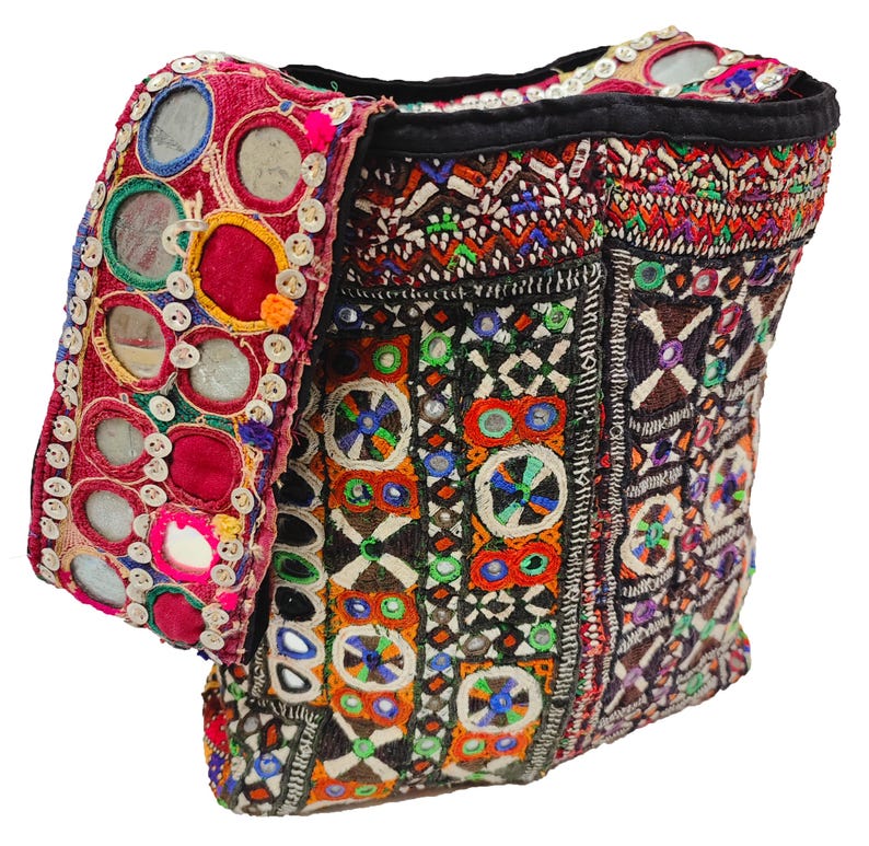 Mirror Embroidery Work Banjara Shoulder Bag | Indian Afghani Handmade Bag | Ethnic Boho Rare Bag | Ibiza Beach Bag |Vintage Tribal Woman Bag