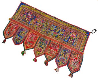 Antiguo raro Mochi bordado trabajo viejo vintage Gujarati Kutchi Banjara Toran pared colgante Rabari tribal ventana puerta Valanc indio Boho Toran