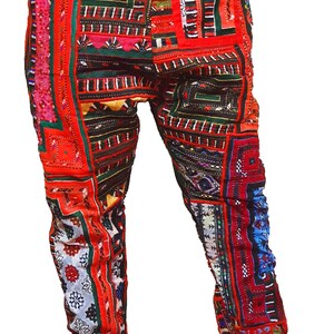 Afghani Patchwork Pants – Vintage Banjara Rabari Embroidered Boho Red Trousers for Hippie Festival and Everyday Wear