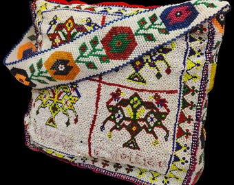 Handmade Beaded Banjara Bag | Vintage Rabari Embroidered Shoulder Bag | Boho Ibiza Bag | Tribal Ethnic Purse | Bohemian Mirror Work Tote Bag