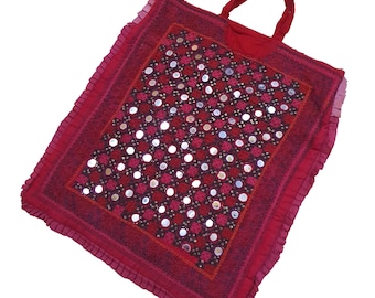 Roter Spiegel gestickte indische handgemachte Kuchi-Schultertaschen-Tasche, ethnische Banjara-Geldbeutel