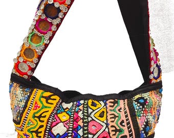 Mirror Embroidery Banjara Shoulder Bag | Handmade Vintage Tribal Boho Tote | Colorful Rabari Ethnic Patchwork Bag | Bohemian Women's Bag |