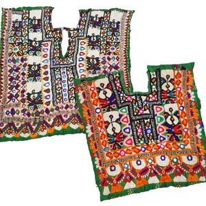 Parche de banjara afgano de 2 piezas, parche de tribu india con canesú, bordado a mano, con espejo, para vestido Kutchi Banjara, bohemio, hippie, con canesú.