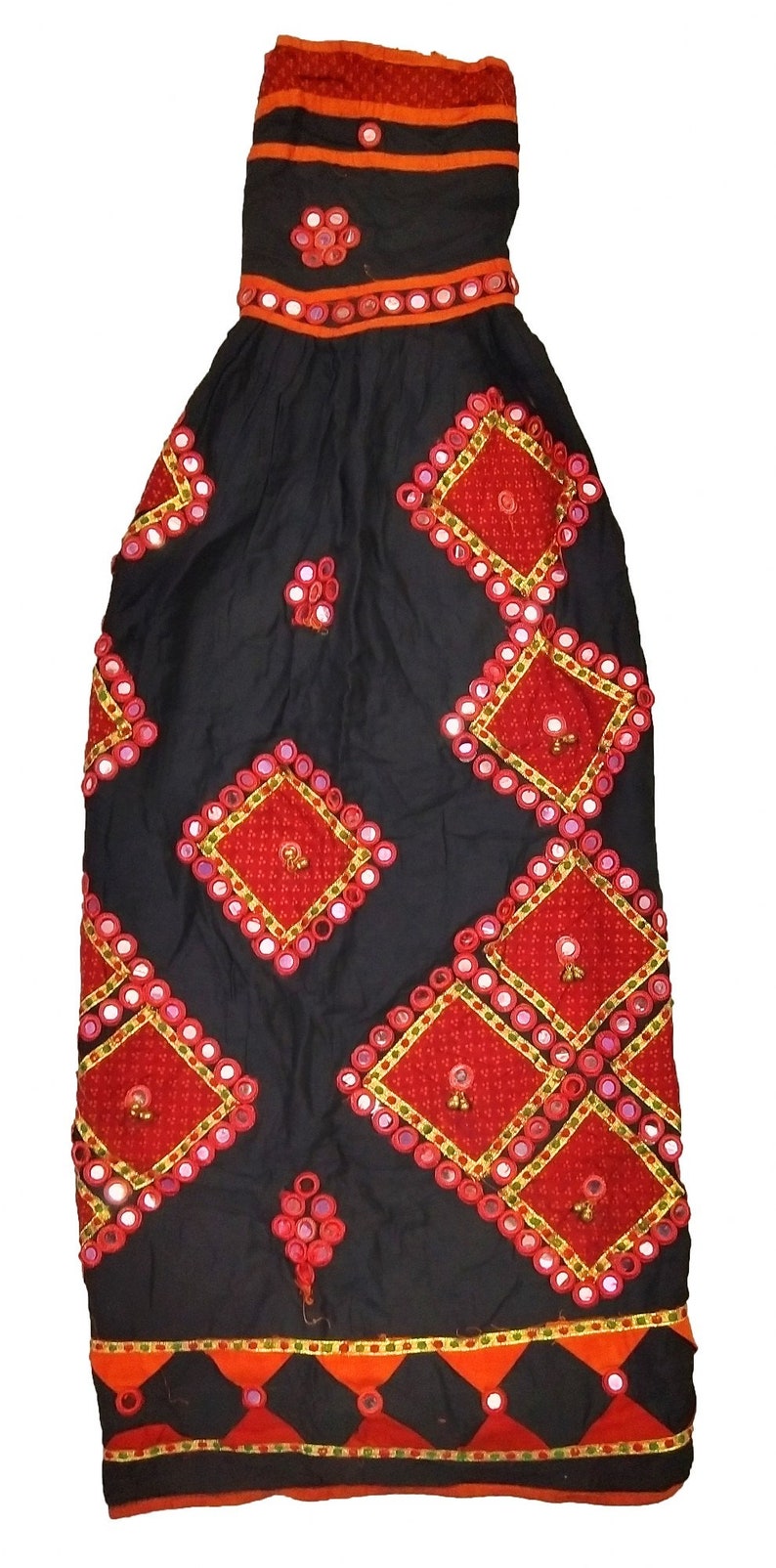 Boho Banjara Skirt Old Kuchi collectible tribal Ethnic Mirror Embroidered skirt