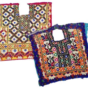 2pcs espejo trabajo Kutchi Banjara parche yugo cuello tribu india parche hecho a mano bordado afgano yugo Banjara vestido Boho yugo aplique parche
