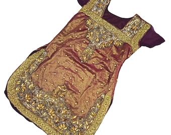 Vestido de trabajo bordado con cuentas de lentejuelas único en su tipo, kurti y vestido vintage, vestido étnico hippy bohemio, estilo indio, túnica de verano para mujer