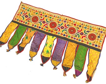 Wall Hanging - Vintage Banjara Toran | Gujarati Kutchi Mirror Embroidered Valance | Antique Rabari Tribal Door & Window Decor | Home Decor |
