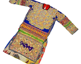 Hand Embroidered Afghani Dress, Vintage Kutch Banjara Mirrorwork Tunic