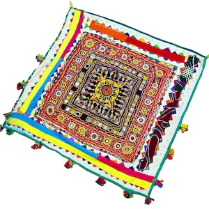 Antique Kutchi Boho Banjara Wall Hanging Vintage Indian Rabari Handmade Mirror Embroidered work Tapestry Wall Hanging Home Decoration Wall