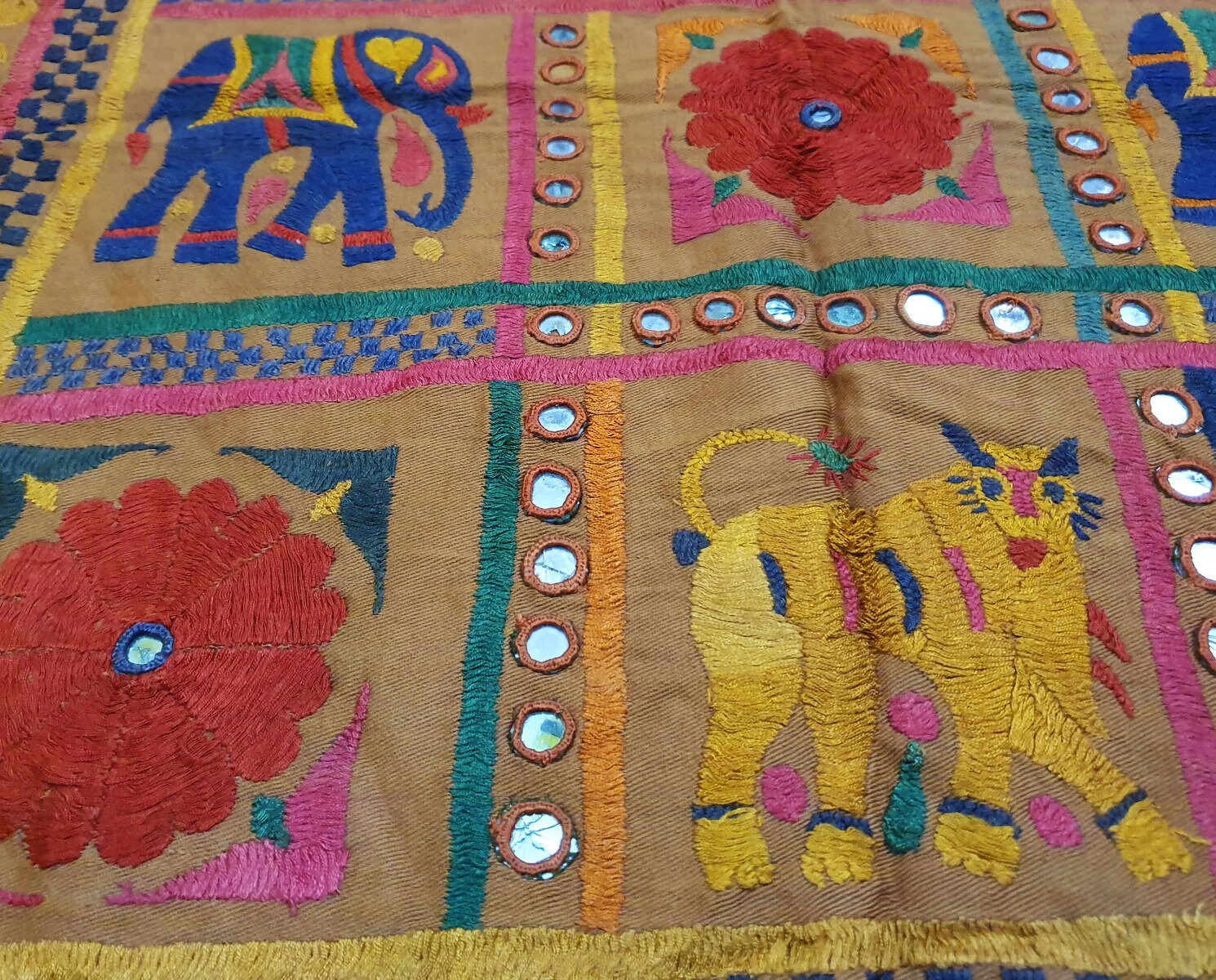 Vintage Indian Tapestry Wall Hanging ethnic Handmade Mirror Etsy