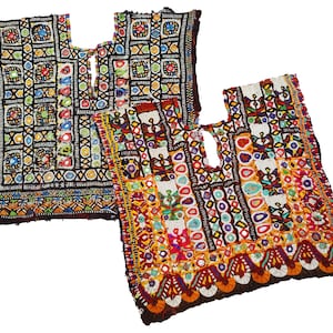 Parche de banjara afgano de 2 piezas, parche de tribu india con canesú, bordado a mano, con espejo, para vestido Kutchi Banjara, bohemio, hippie, con canesú.