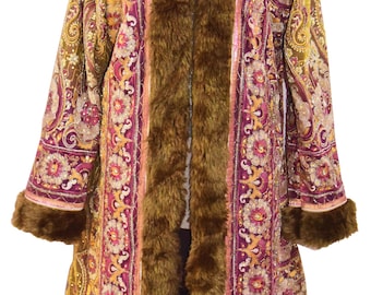 Vintage Natural Genuine Sheep Fur Stunning Jacket & Coat Zari Embroidered Salma Work Banjara Jacket Royal Multi Color Beaded Kimono Jacket