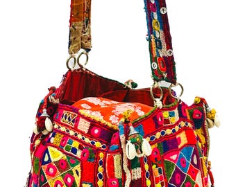 Vintage bunte indische Banjara Jhola Potli Tasche - Kuchi Spiegel bestickte ethnische Taschengeldbörse