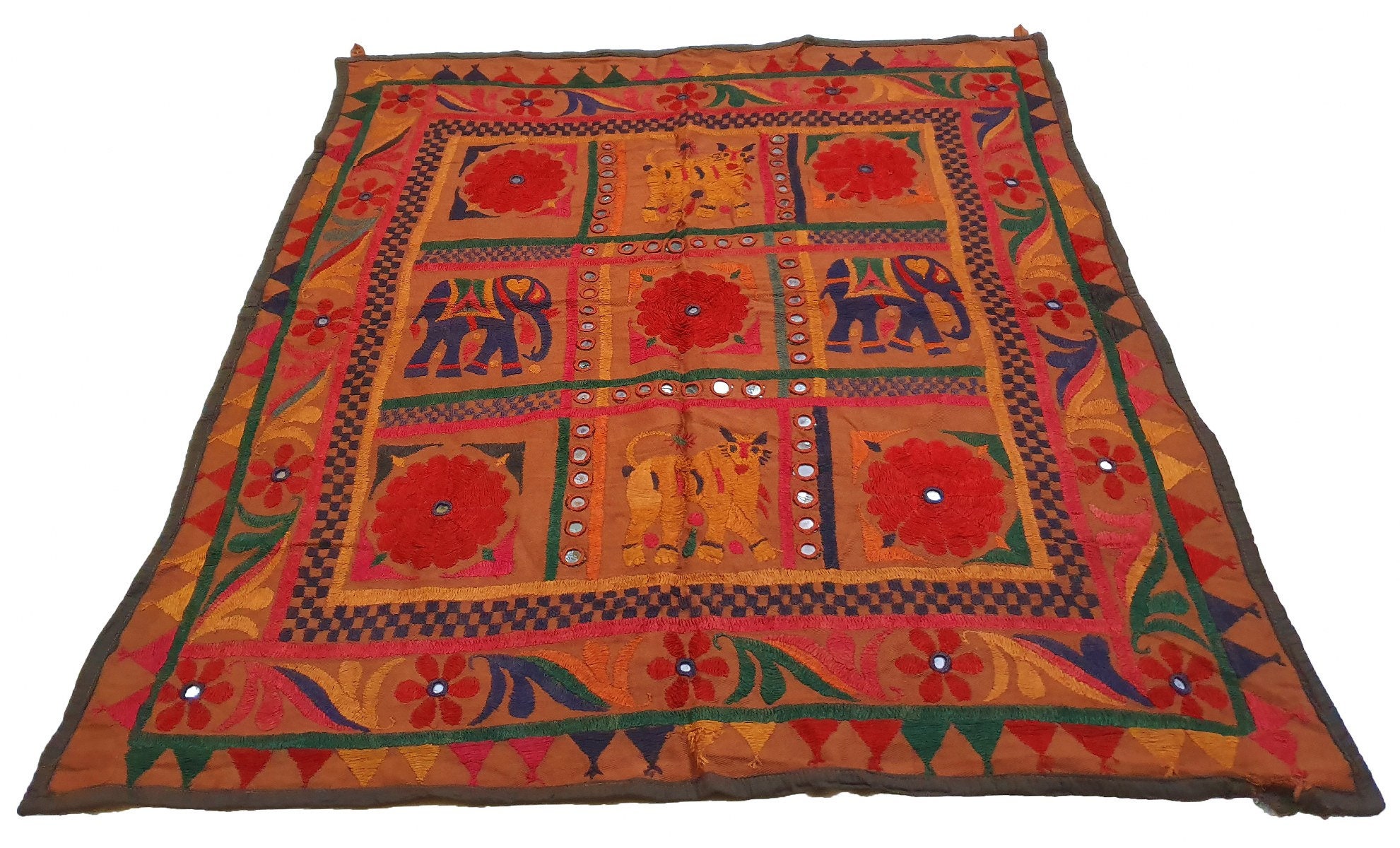 Vintage Indian Tapestry Wall Hanging ethnic Handmade Mirror Etsy