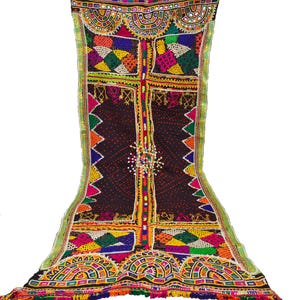 Woolen Bandhani Printed Shawl Tribal Vintage Kuchi Rabari Ethnic Handmade Mirror work Embroidery Old India Dupatta Wrap Banjara Stole Shawl