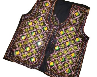 Hippy boho banjara jacket made by tribes vintage kuchi Gujarat Handembroidered mirror work jacket