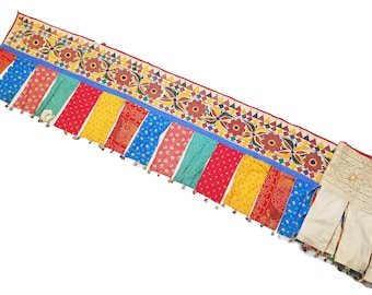 Ethnic Rabari Mirror Work Door Valance | Indian Tribal Toran Wall Hanging | Boho Embroidery Window & Home Wall Decor | Kuchi Home Accent |