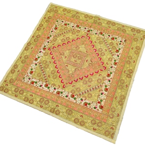 Ethnic Zari Embroidered Patchwork Table Runner - Banjara Handmade Vintage Wall Hanging Decor