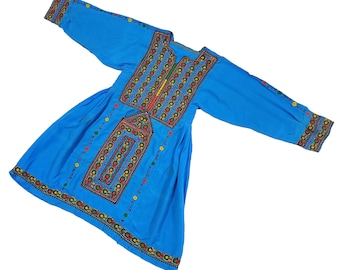 Blue Vintage Banjara Dress | Antique Baluchi Afghani Tribal Dress | Boho Folk Hand Embroidered Women’s Tunic | Afghan Pakistani Boho Dress