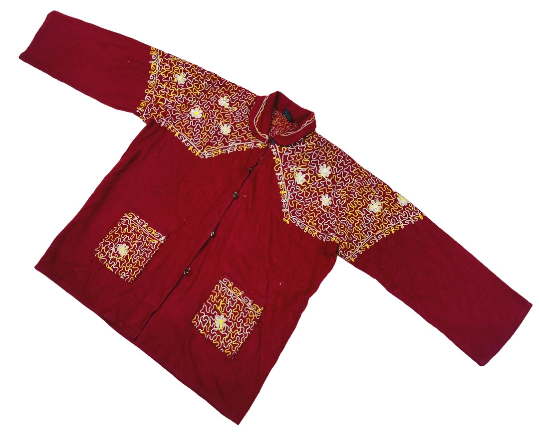 Woolen Jacket Hand Embroidered Bolero Jacket Brown Jacket Rich Hippie