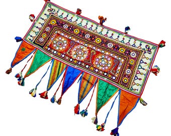 Antiguo raro Kutchi bordado a mano trabajo viejo vintage Gujarati Banjara Toran pared colgante Rabari tribal ventana puerta Valance indio Boho Toran